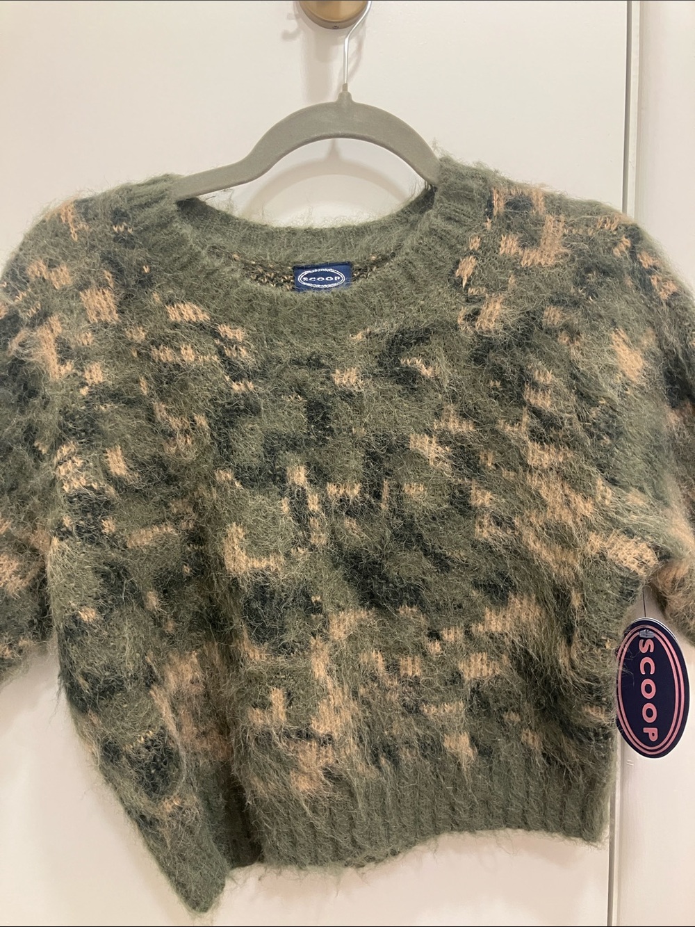 SCOOP Olive & Beige Fuzzy Crewneck Sweater